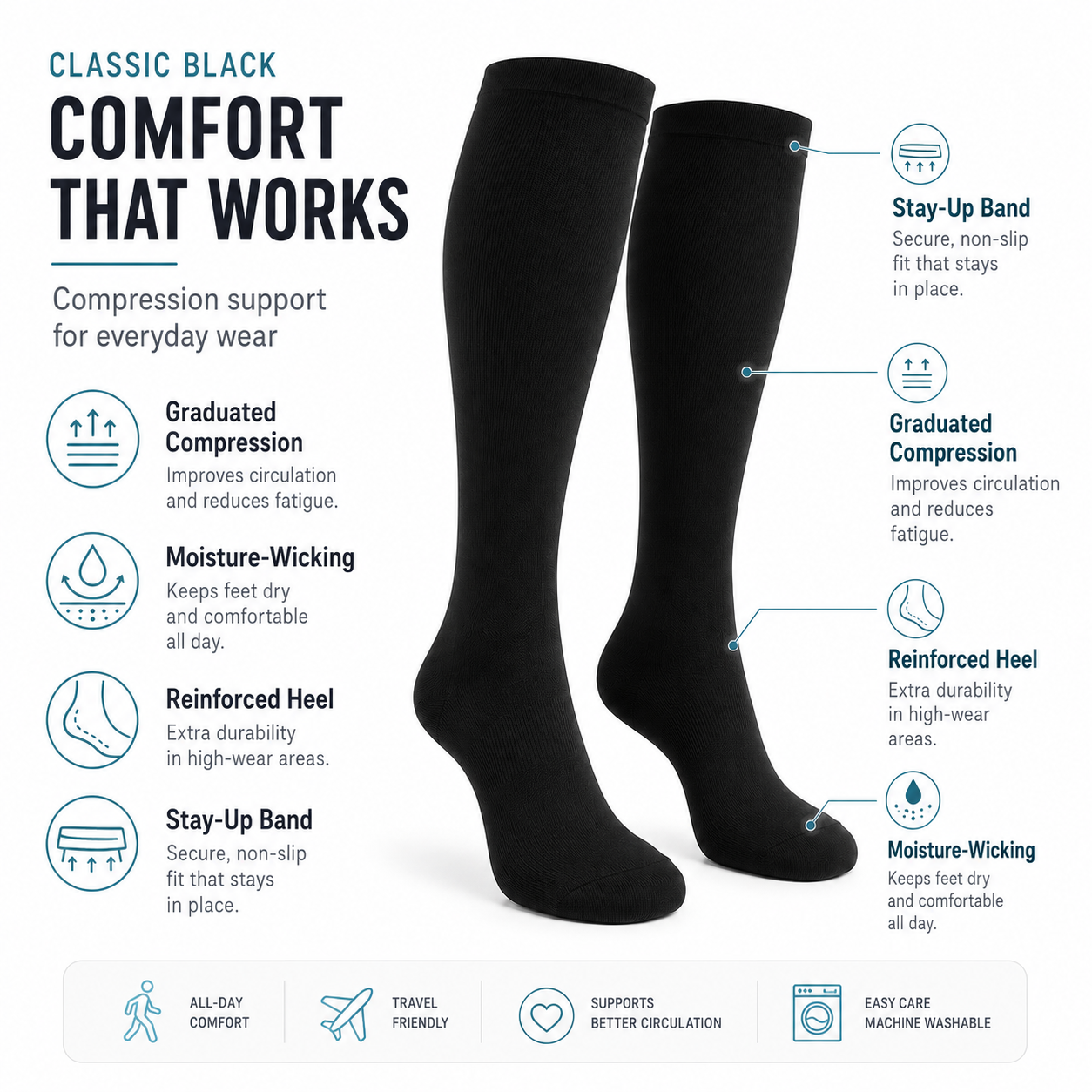 Classic Black Compression Socks