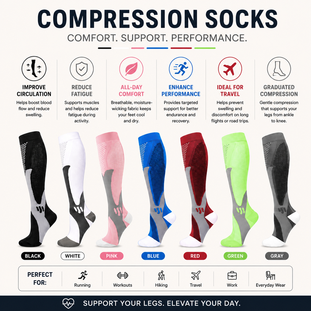 Graduated Compression Support Socks for Everyday Comfort & Circulation