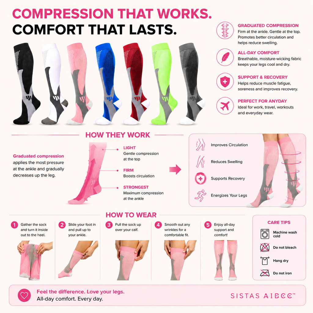 Graduated Compression Support Socks for Everyday Comfort & Circulation