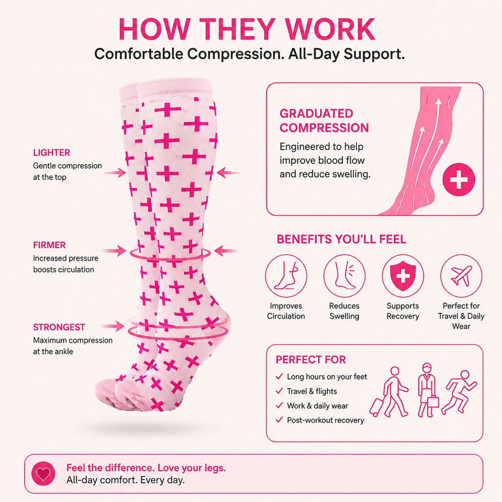 Pink Cross Compression Socks