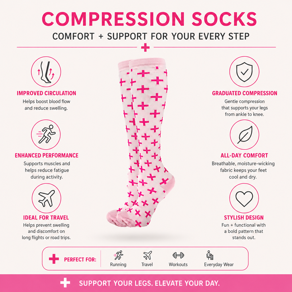 Pink Cross Compression Socks