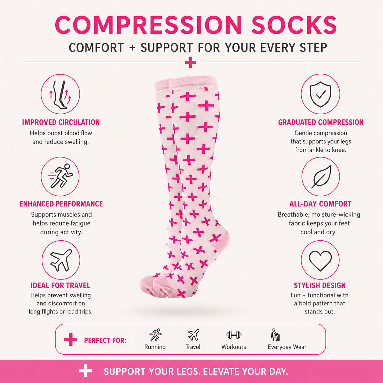 Pink Cross Compression Socks