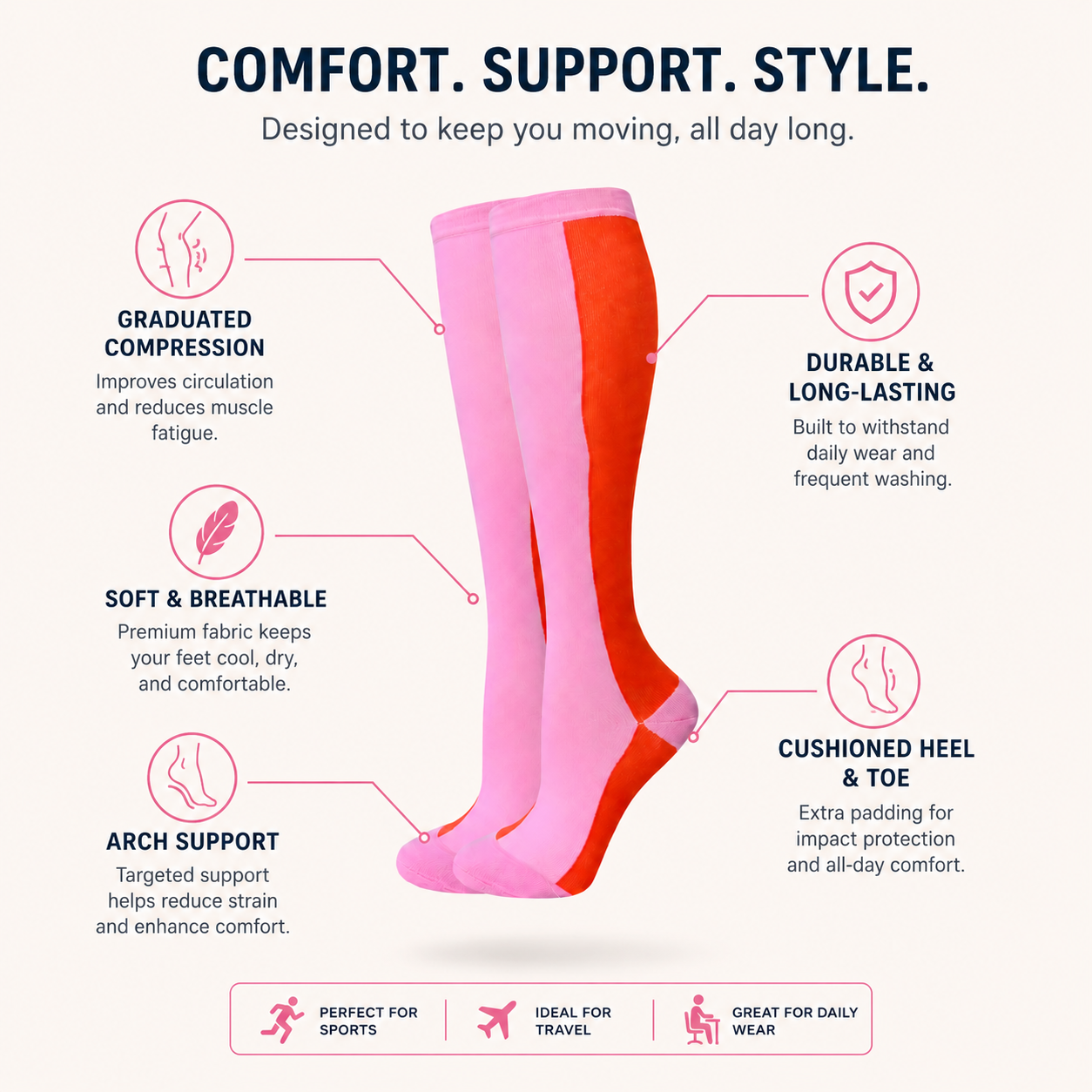 Blush Two-Tone Compression Socks