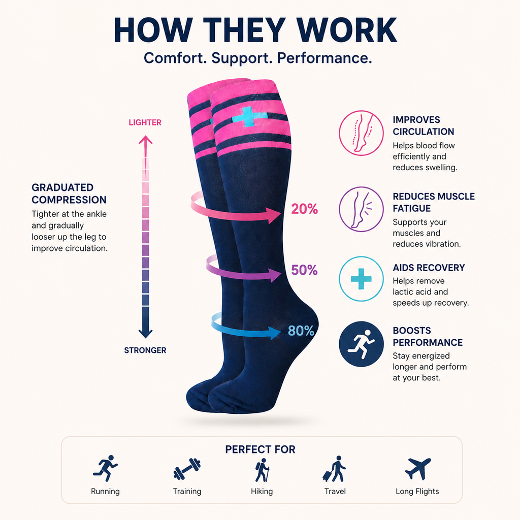 Navy & Pink Cross Compression Socks