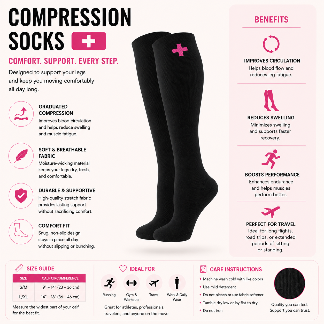 Compression Socks – Knee High Plus Support
