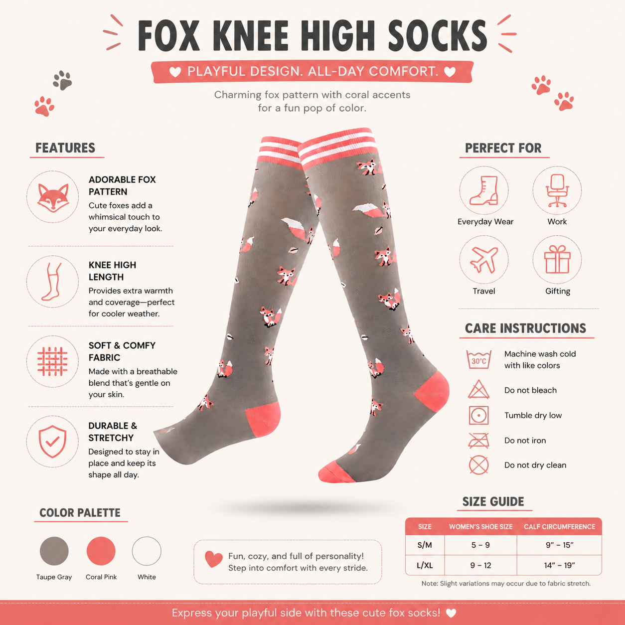 Fox Print Compression Socks