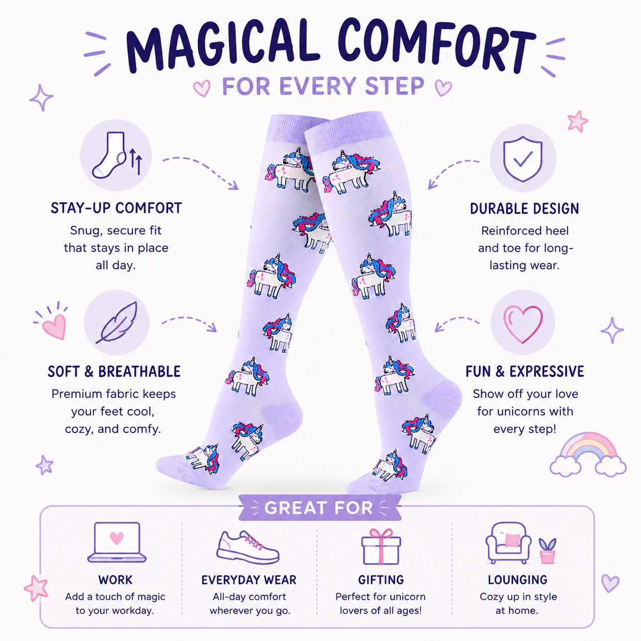 Cute Unicorn Compression Socks