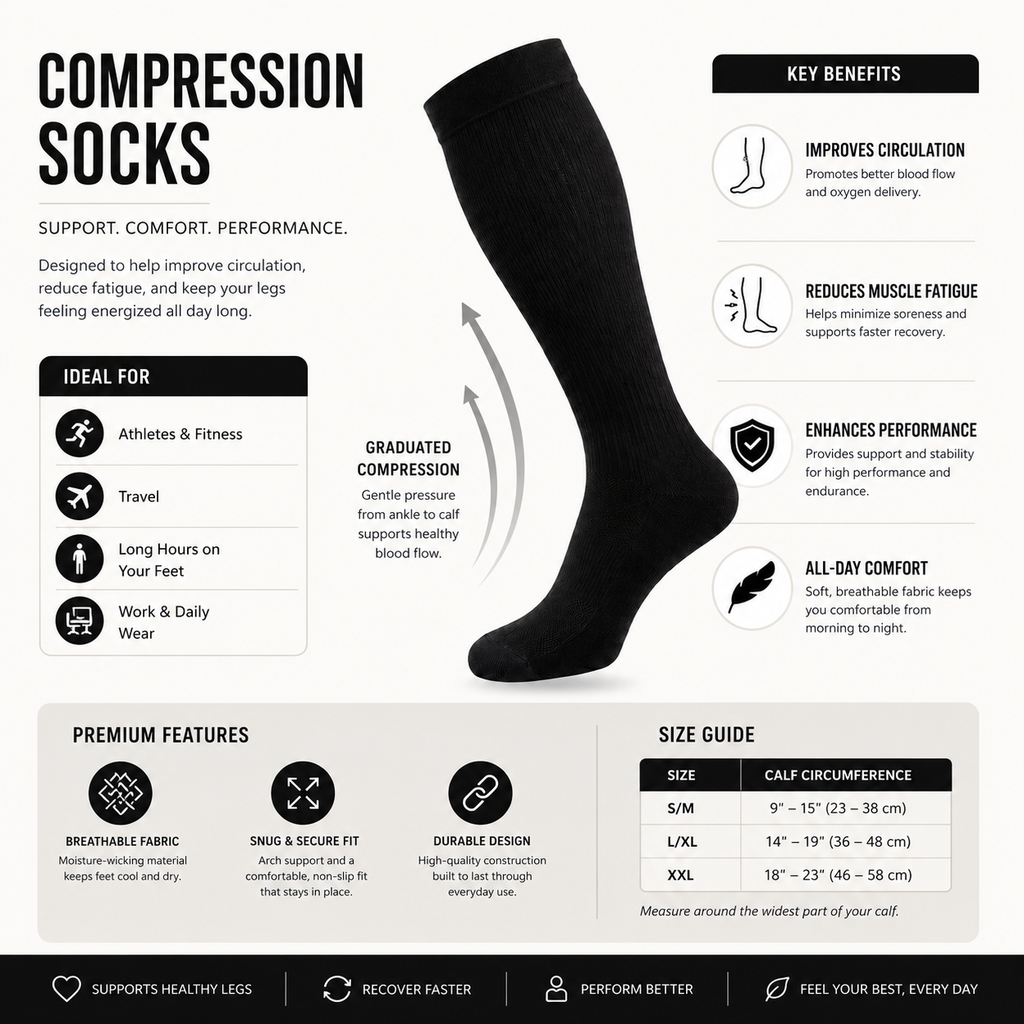 Premium Knee-High Graduated Compression Socks for All-Day Support and Comfort