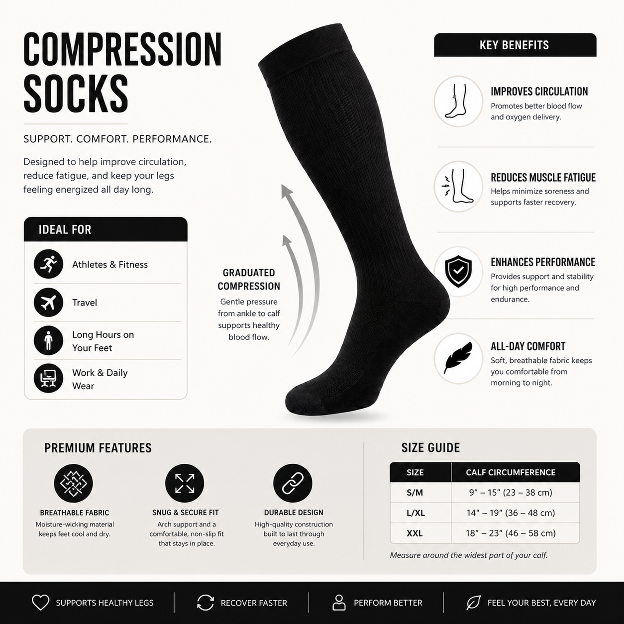 Premium Knee-High Graduated Compression Socks for All-Day Support and Comfort