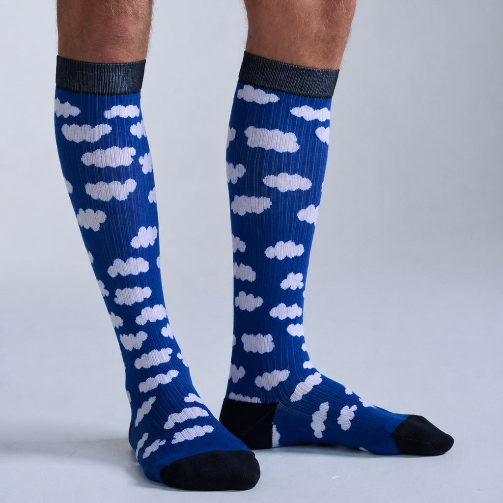 Cloud Pattern Knee-High Compression Socks for Everyday Comfort and Leg Support