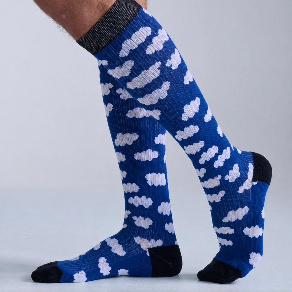 Cloud Pattern Knee-High Compression Socks for Everyday Comfort and Leg Support