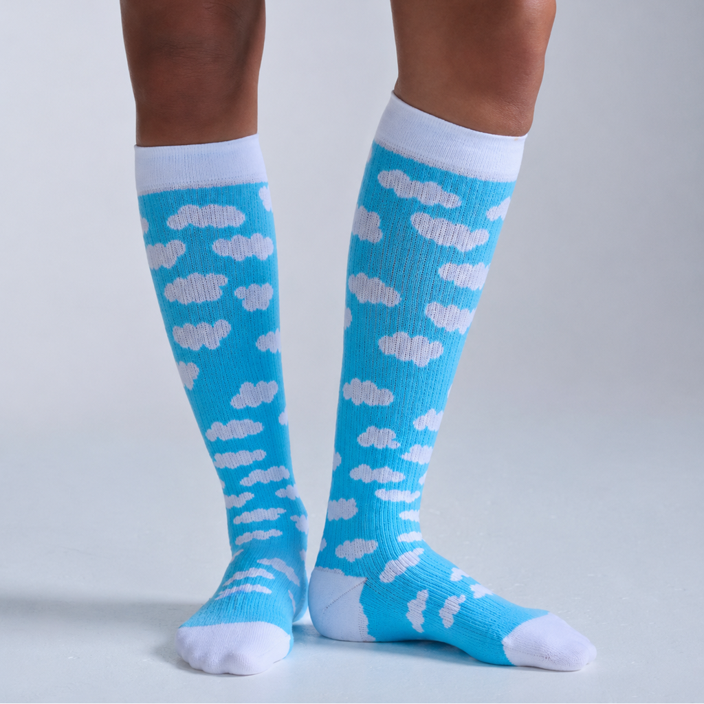 Cloud Pattern Knee-High Compression Socks for Everyday Comfort and Leg Support