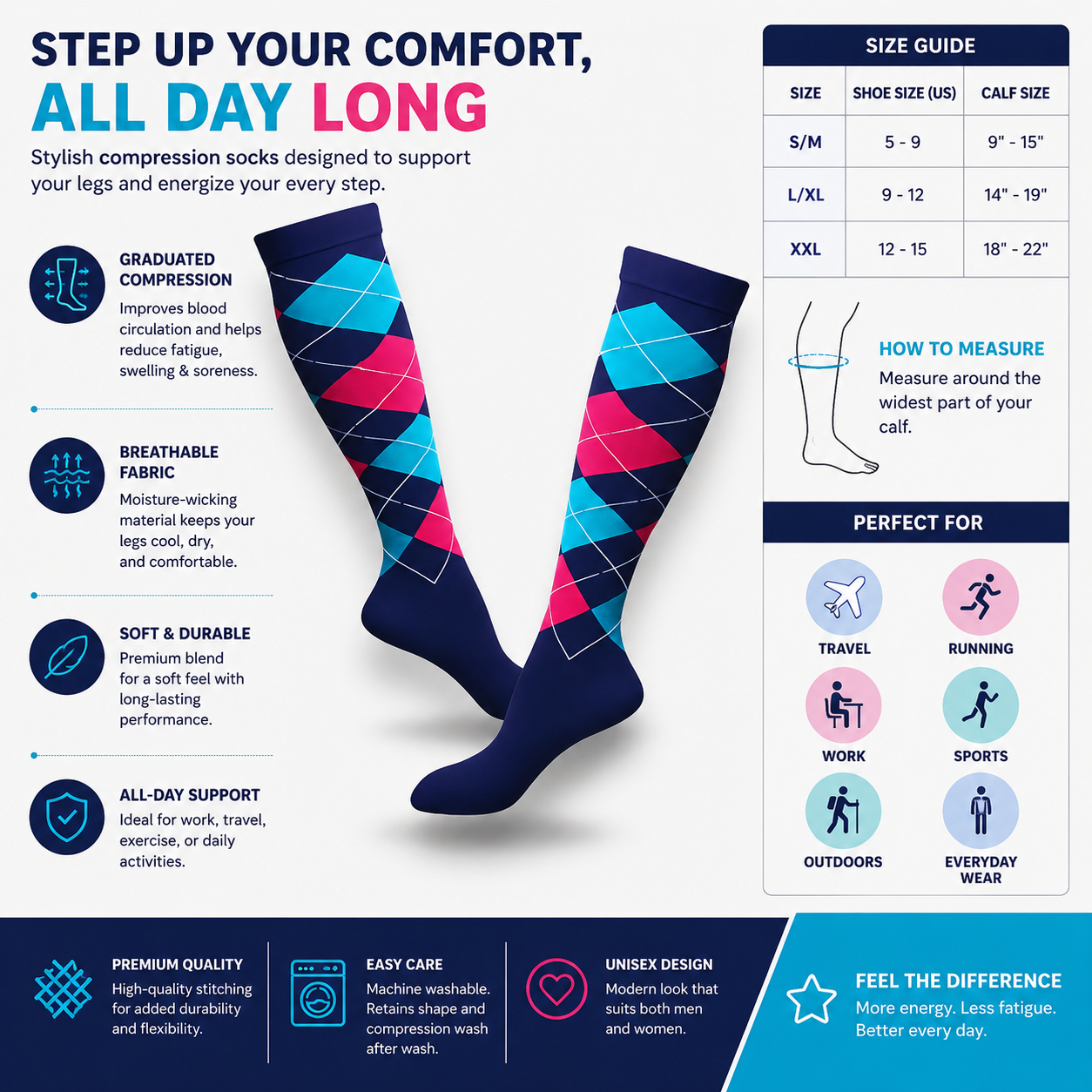 Electric Diamond Knee-High Compression Socks