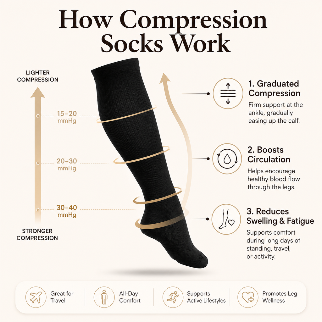 Knee-High Compression Socks for Everyday Leg Support & Comfort