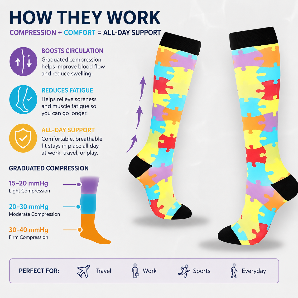 Pastel Puzzle Pattern Compression Socks