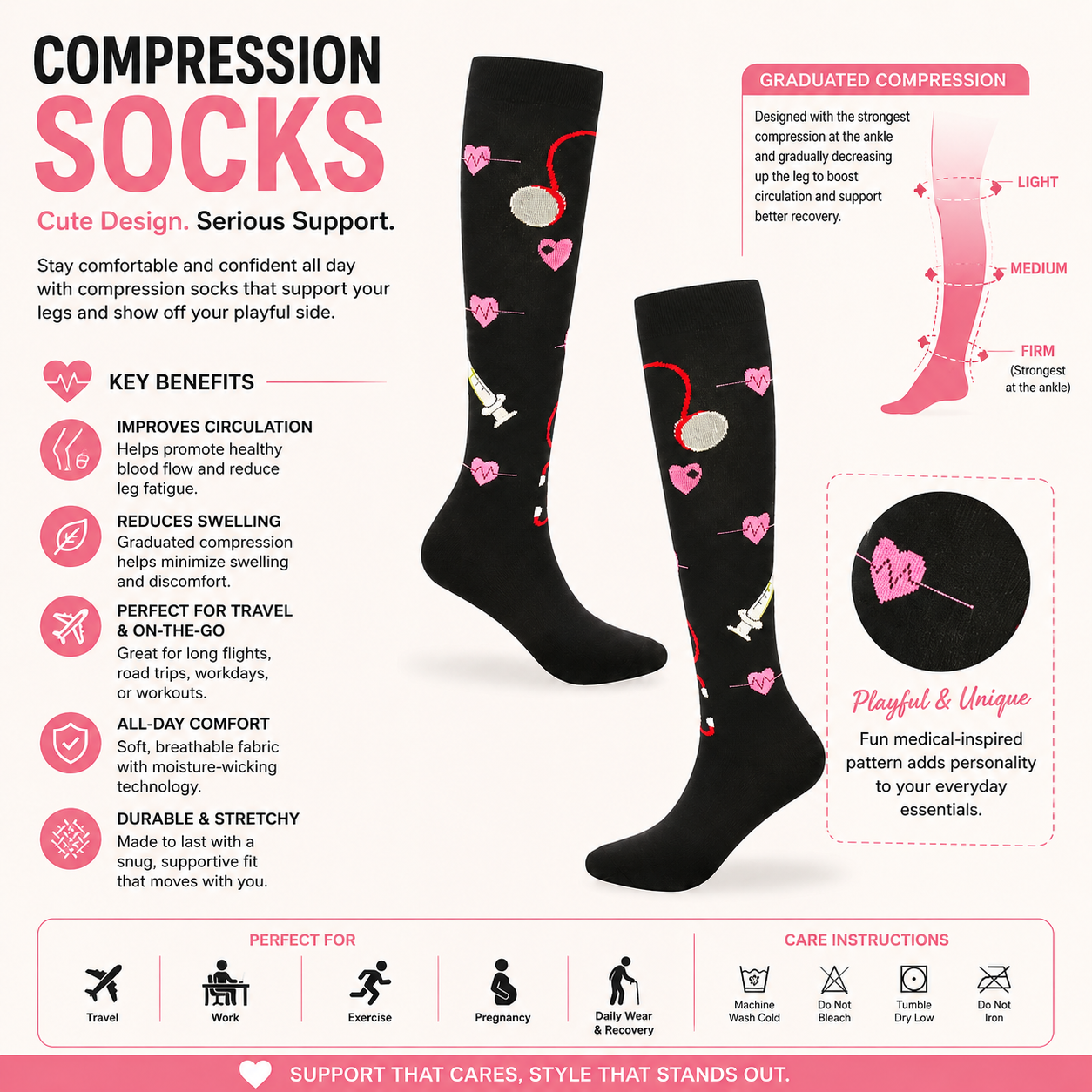 Black Nurse Compression Socks