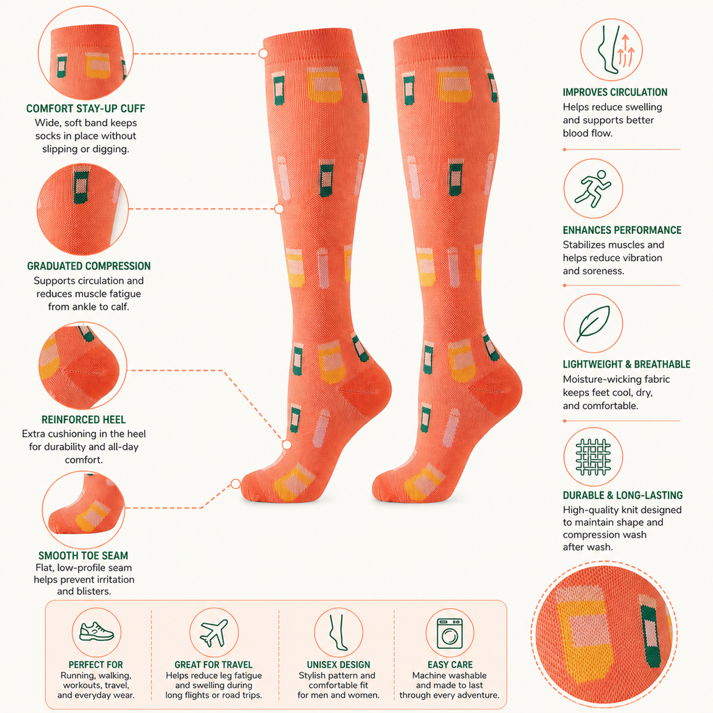 Sunset Pill Pattern Compression Socks for Women & Men