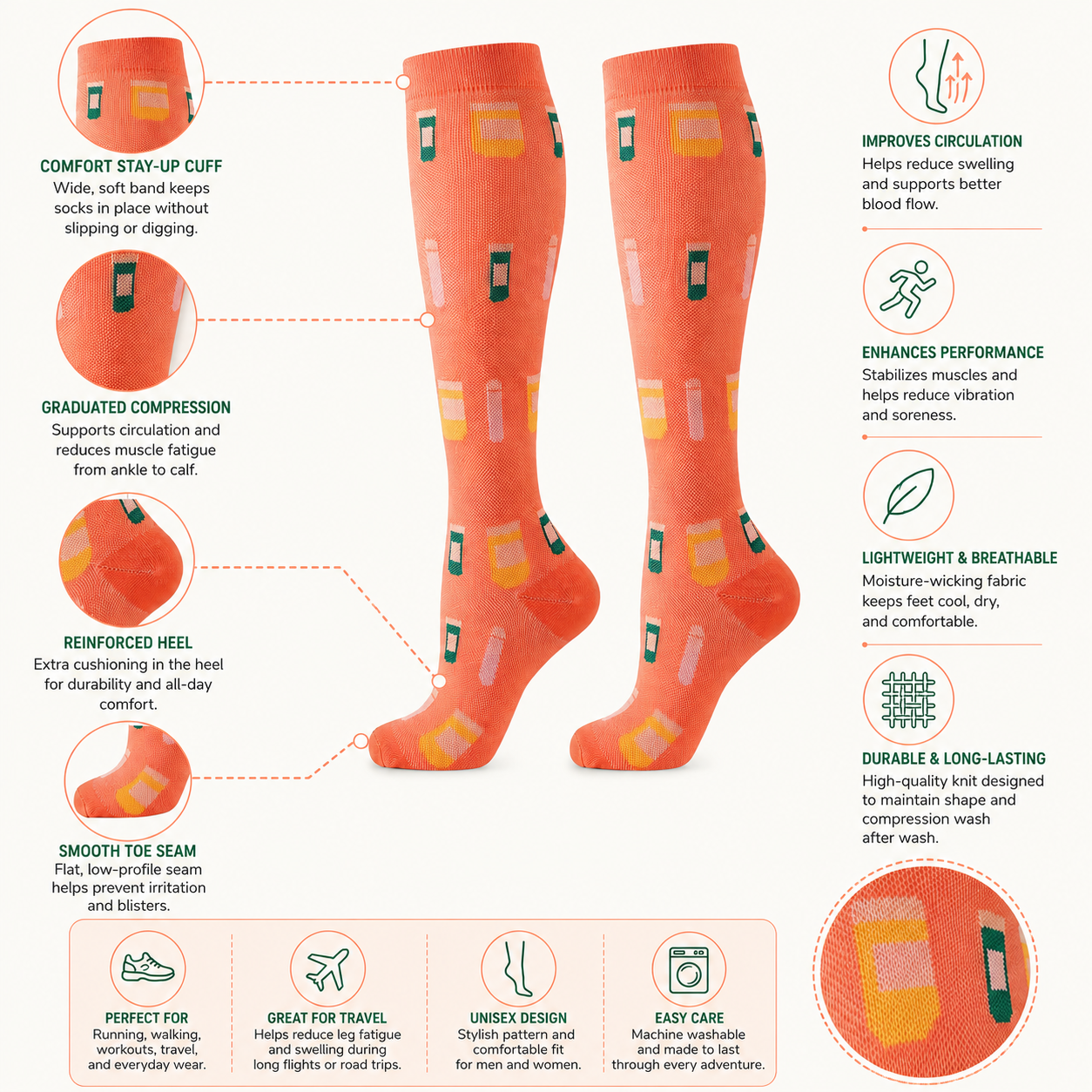Sunset Pill Pattern Compression Socks for Women & Men