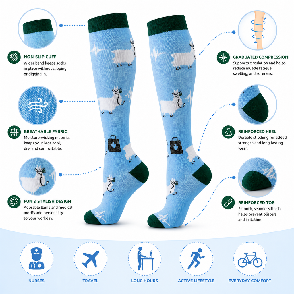 Llama Medical Compression Socks – Fun Nurse & Healthcare Support Compression Socks for Men & Women
