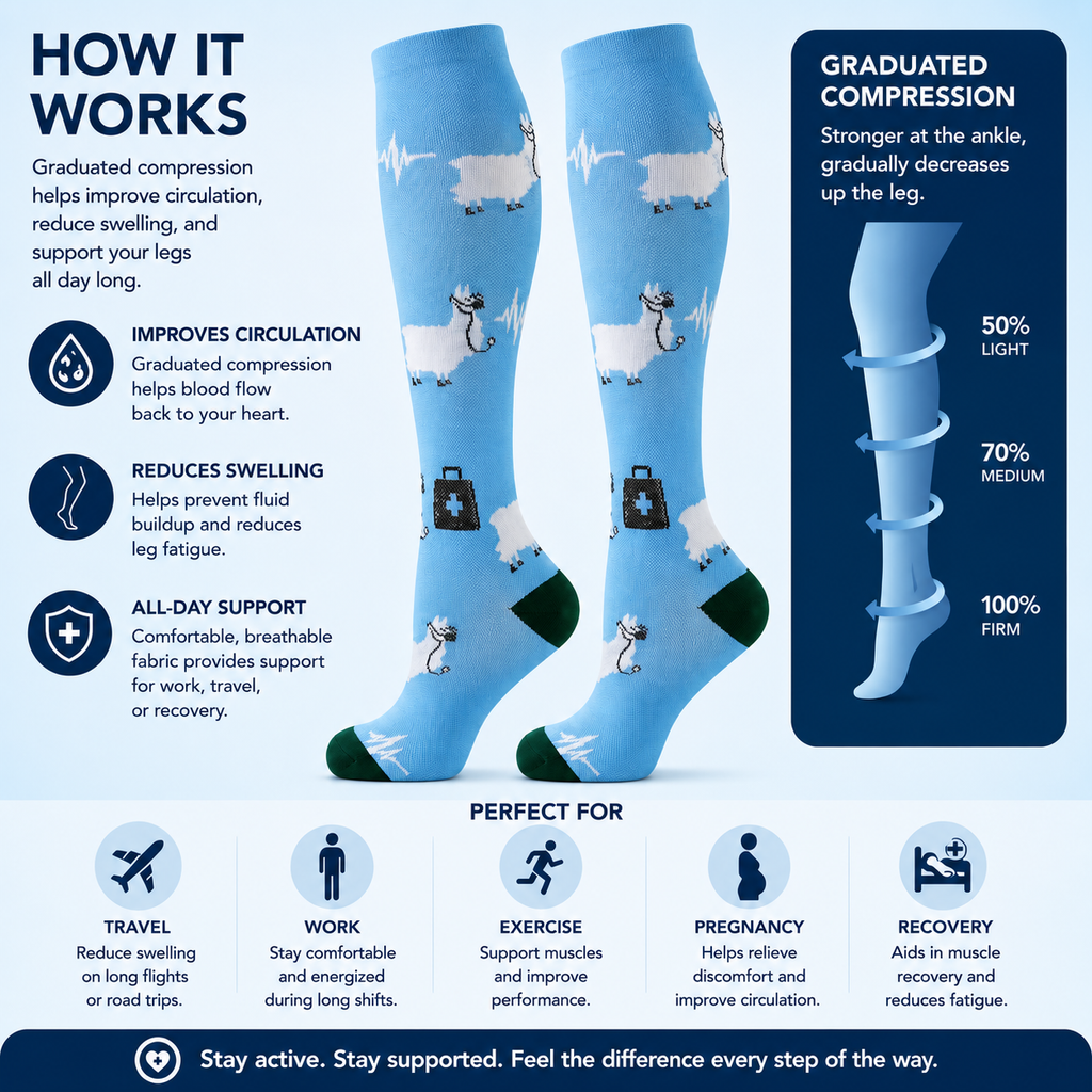 Llama Medical Compression Socks – Fun Nurse & Healthcare Support Compression Socks for Men & Women