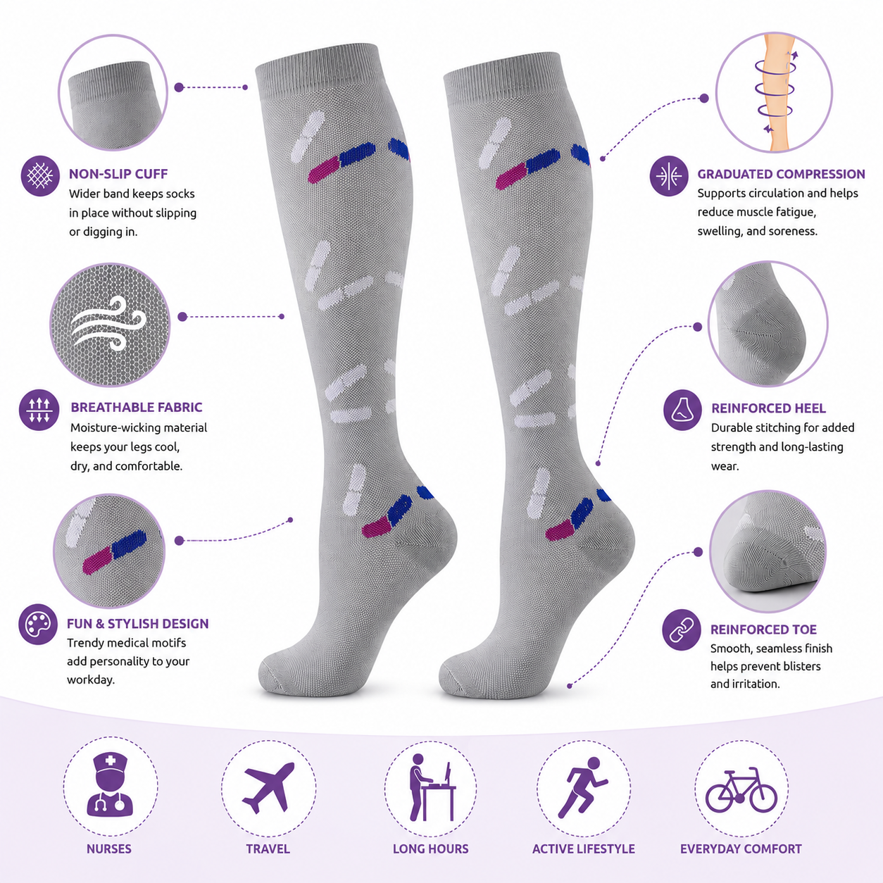 Capsule Pill Compression Socks – Fun Medical & Nurse Compression Socks for Women & Men