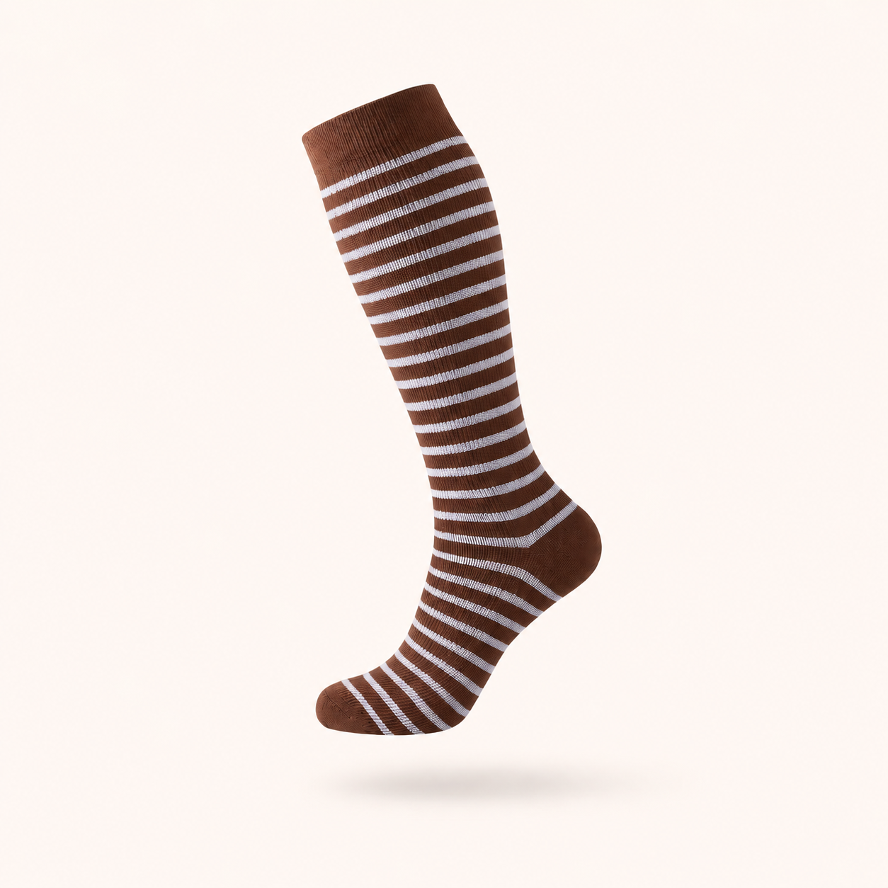 Vintage Brown Striped Compression Socks – Knee High Support for Comfort & Circulation