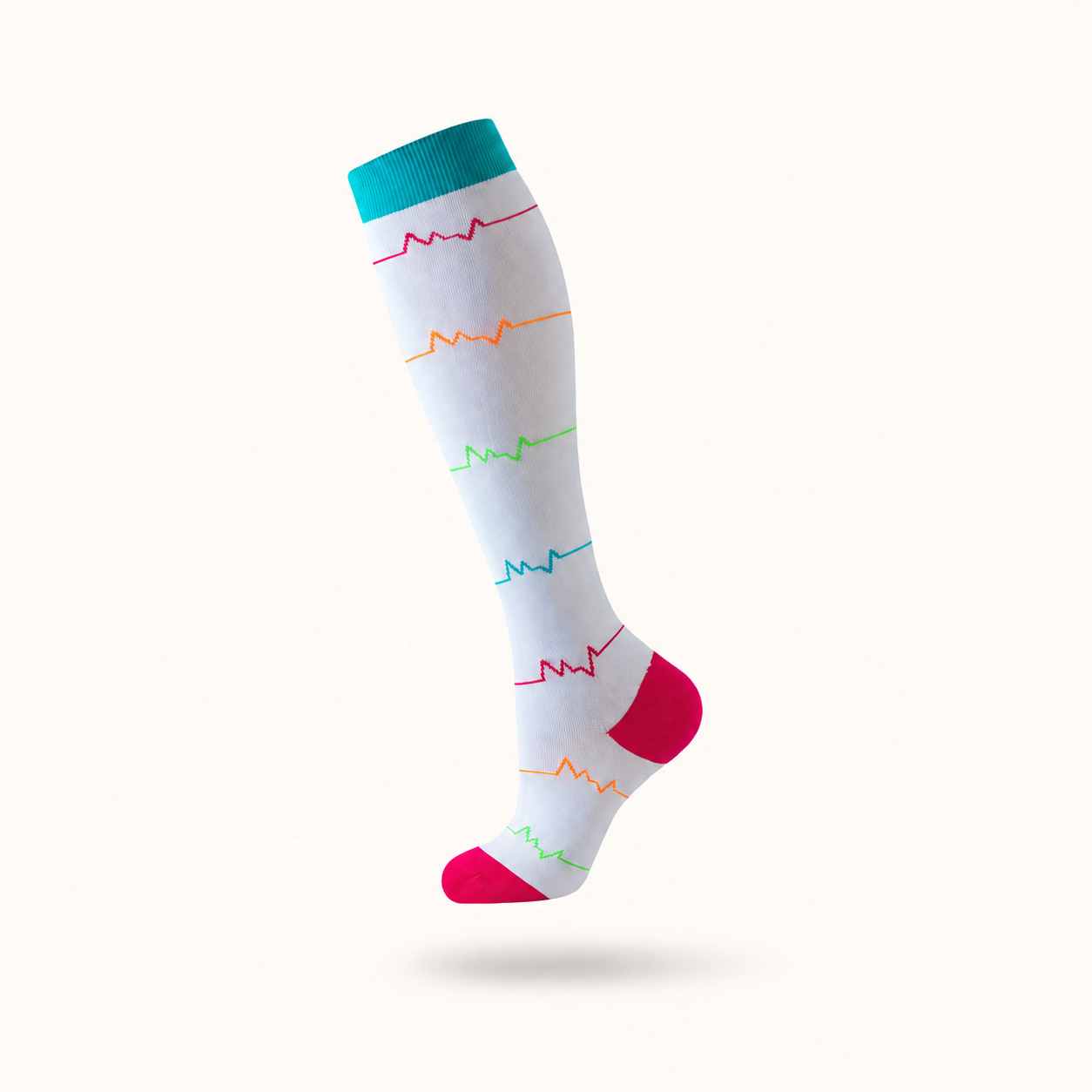 Heartbeat Pattern Compression Socks – Knee High Support for Nurses, Travel & Daily Comfort