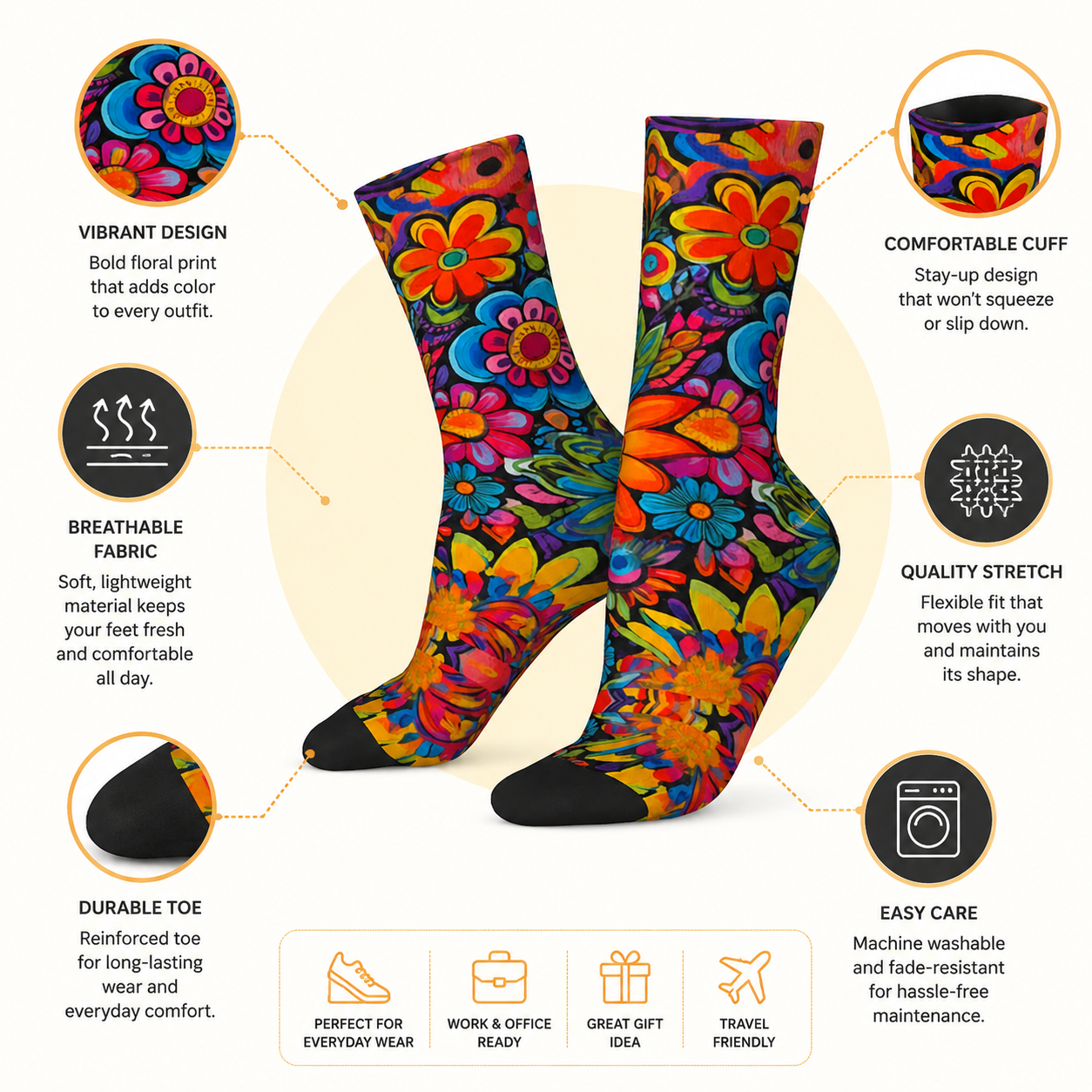 Psychedelic Bloom Compression Socks – Vibrant Floral Knee-High Legwear