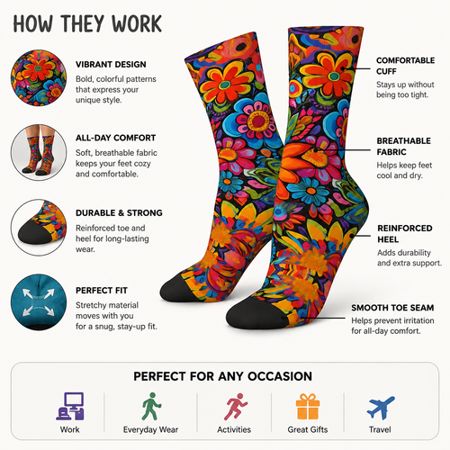 Psychedelic Bloom Compression Socks – Vibrant Floral Knee-High Legwear