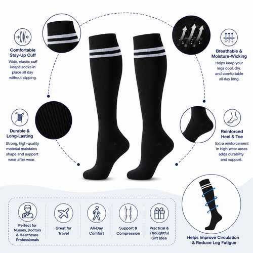 Classic Stripe Compression Socks – Knee High Support Socks for Men & Women