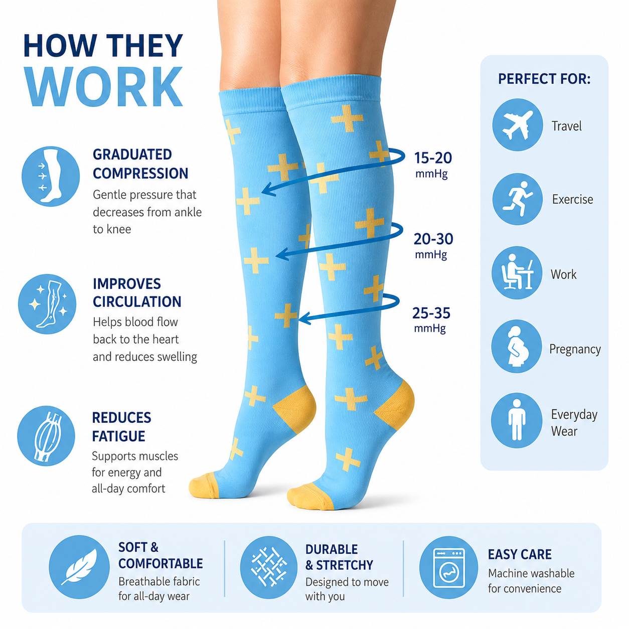 Sky Blue Cross Pattern Compression Socks