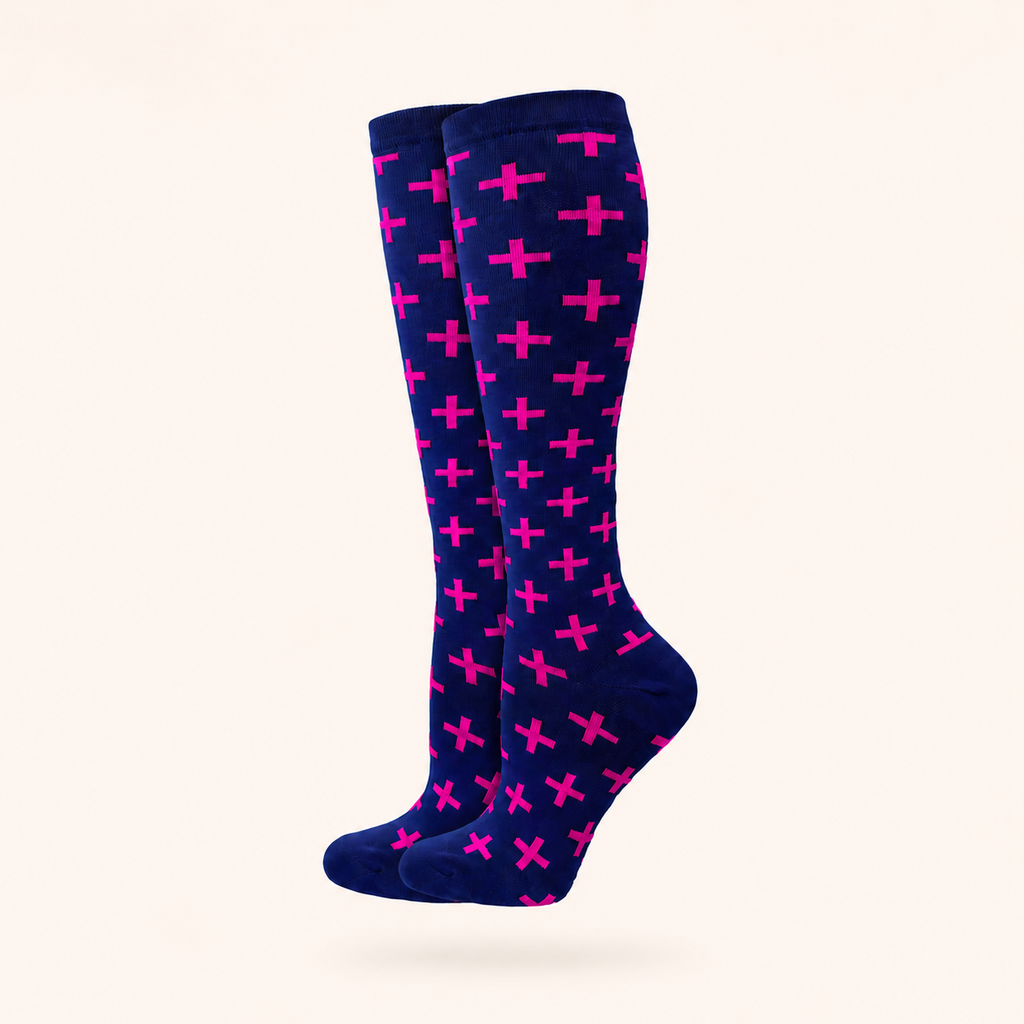 Navy & Pink Cross Pattern Compression Socks