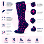 Navy & Pink Cross Pattern Compression Socks