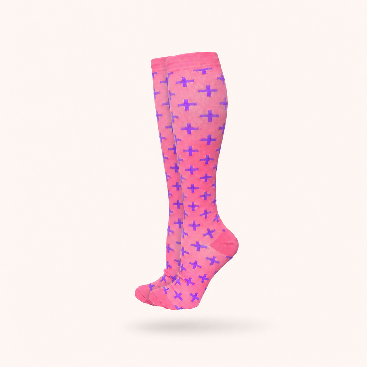 Pink & Purple Cross Pattern Compression Socks