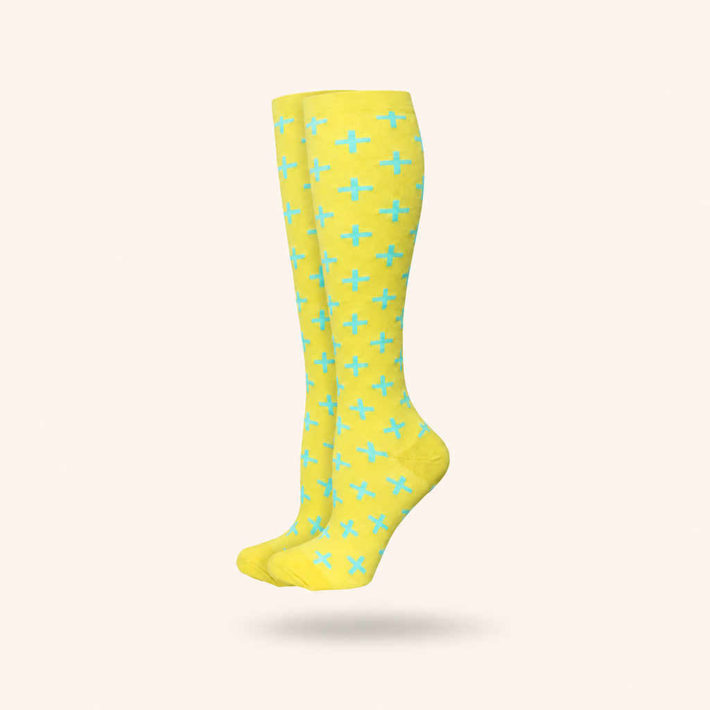 Yellow & Blue Cross Pattern Compression Socks