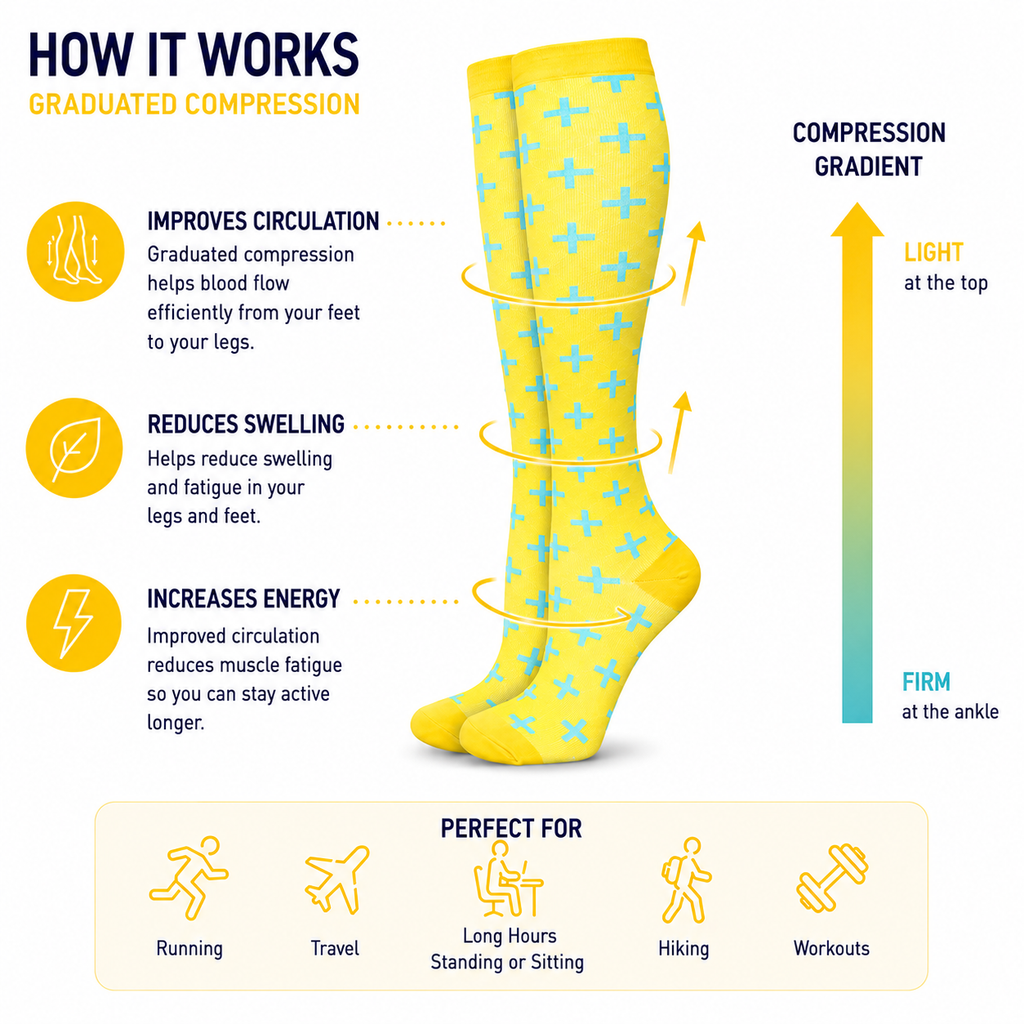 Yellow & Blue Cross Pattern Compression Socks