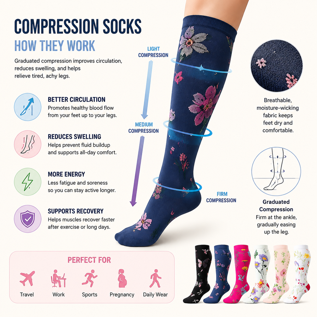 Floral Compression Socks – Comfortable & Stylish Leg Support