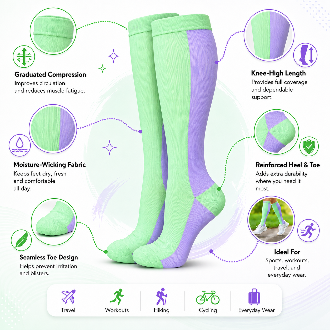 Mint Green & Lavender Compression Socks
