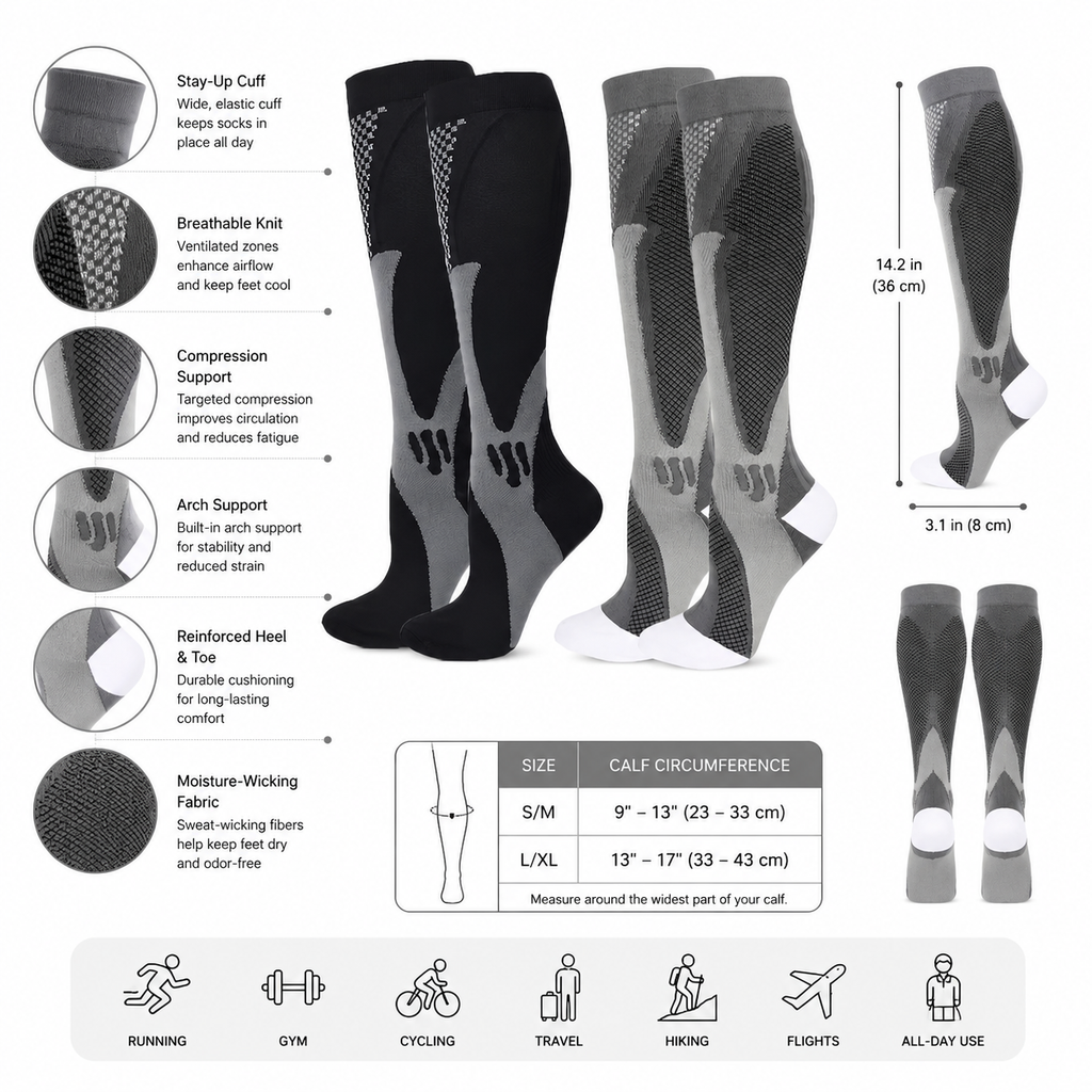 Performance Athletic Compression Socks – Knee High Support for Running, Recovery & Circulation