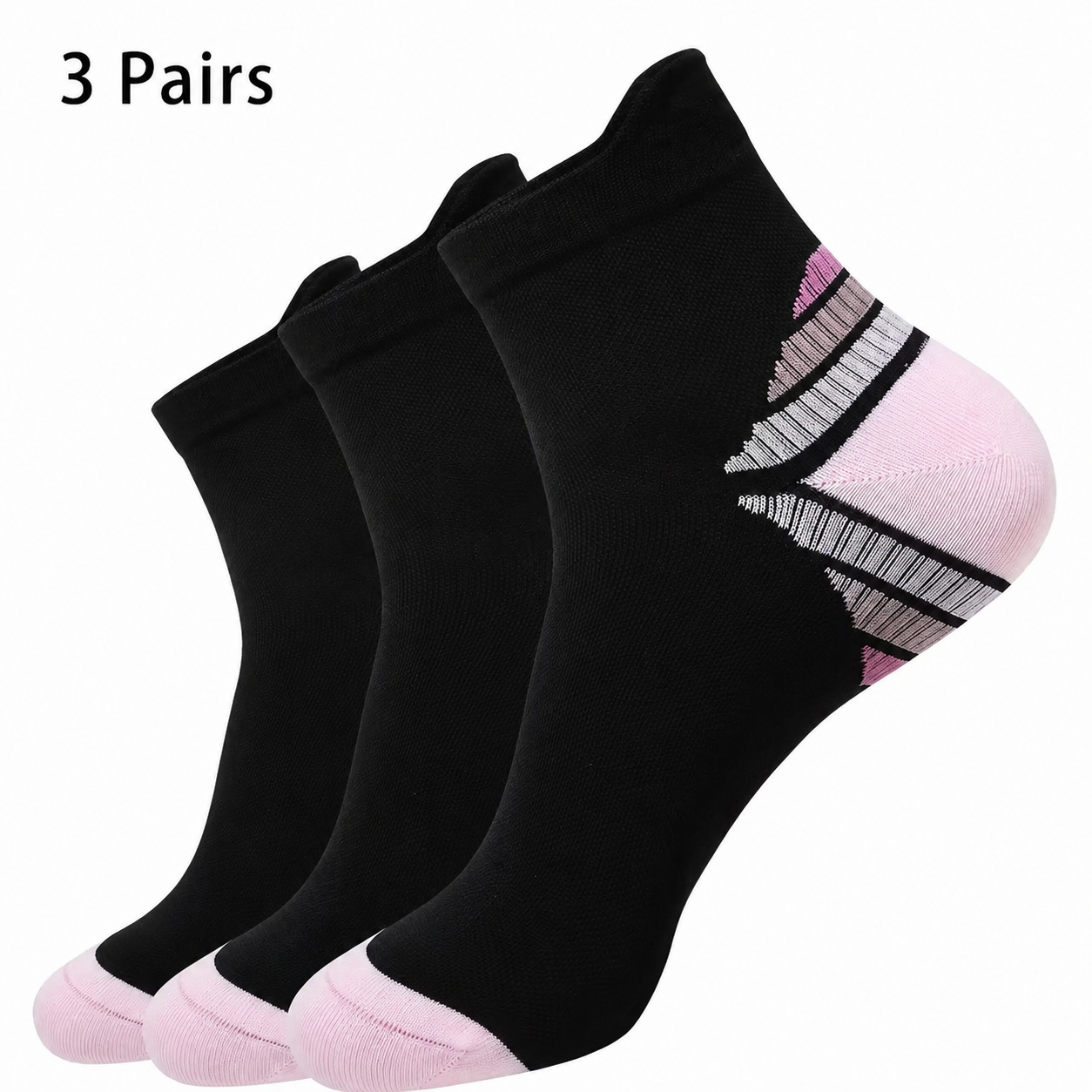 Unisex Compression Socks – Comfortable Low Cut Sports Socks with Heel & Arch Support (3 Pairs)