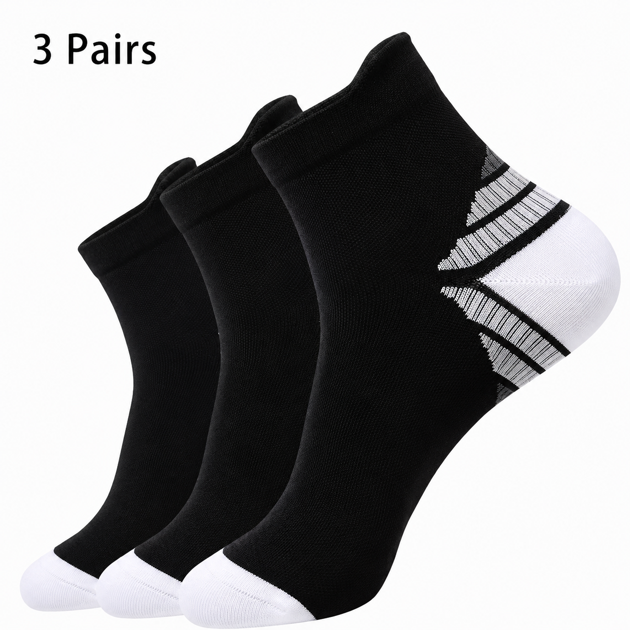 Unisex Compression Socks – Comfortable Low Cut Sports Socks with Heel & Arch Support (3 Pairs)