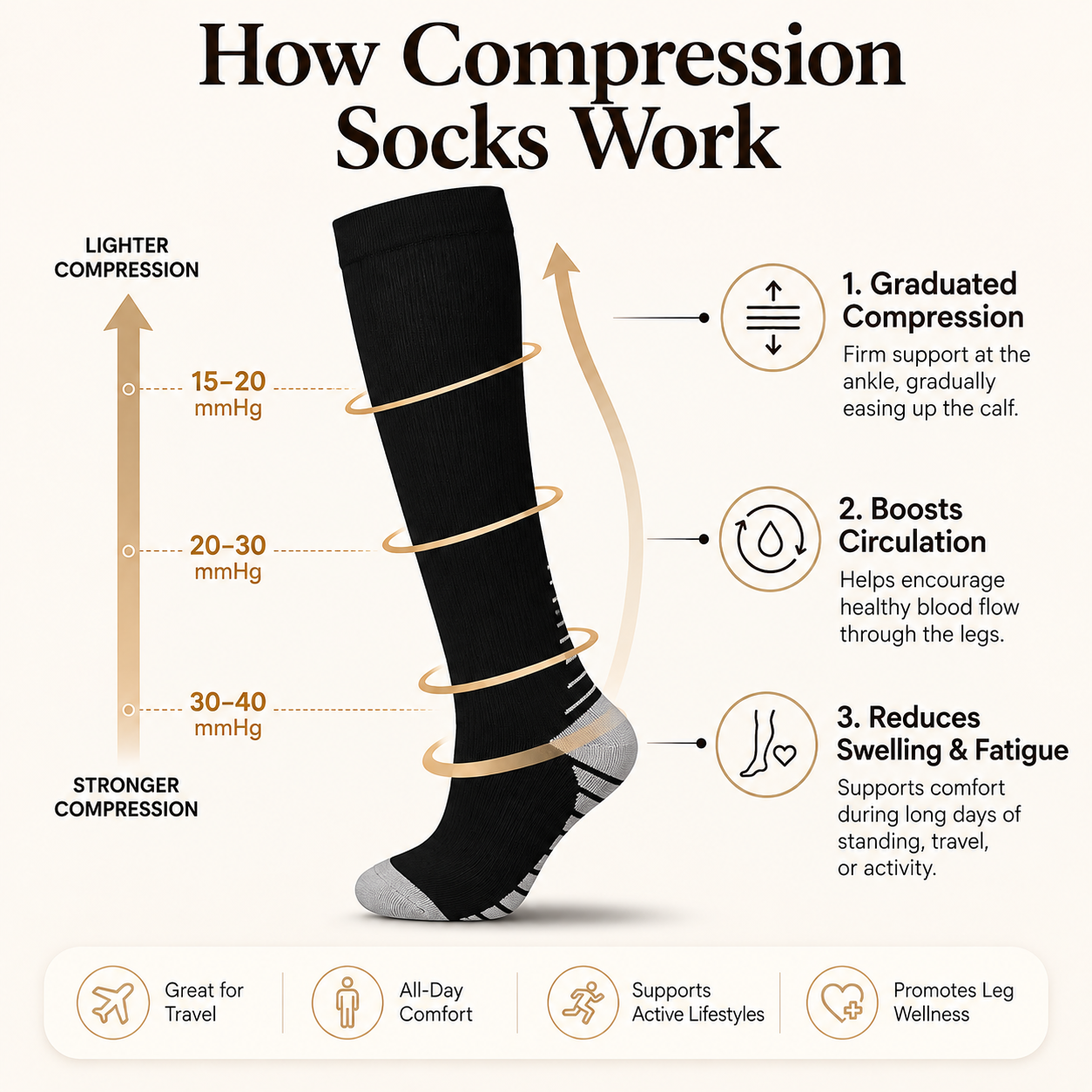 Knee-High Compression Socks for Everyday Leg Support & Comfort