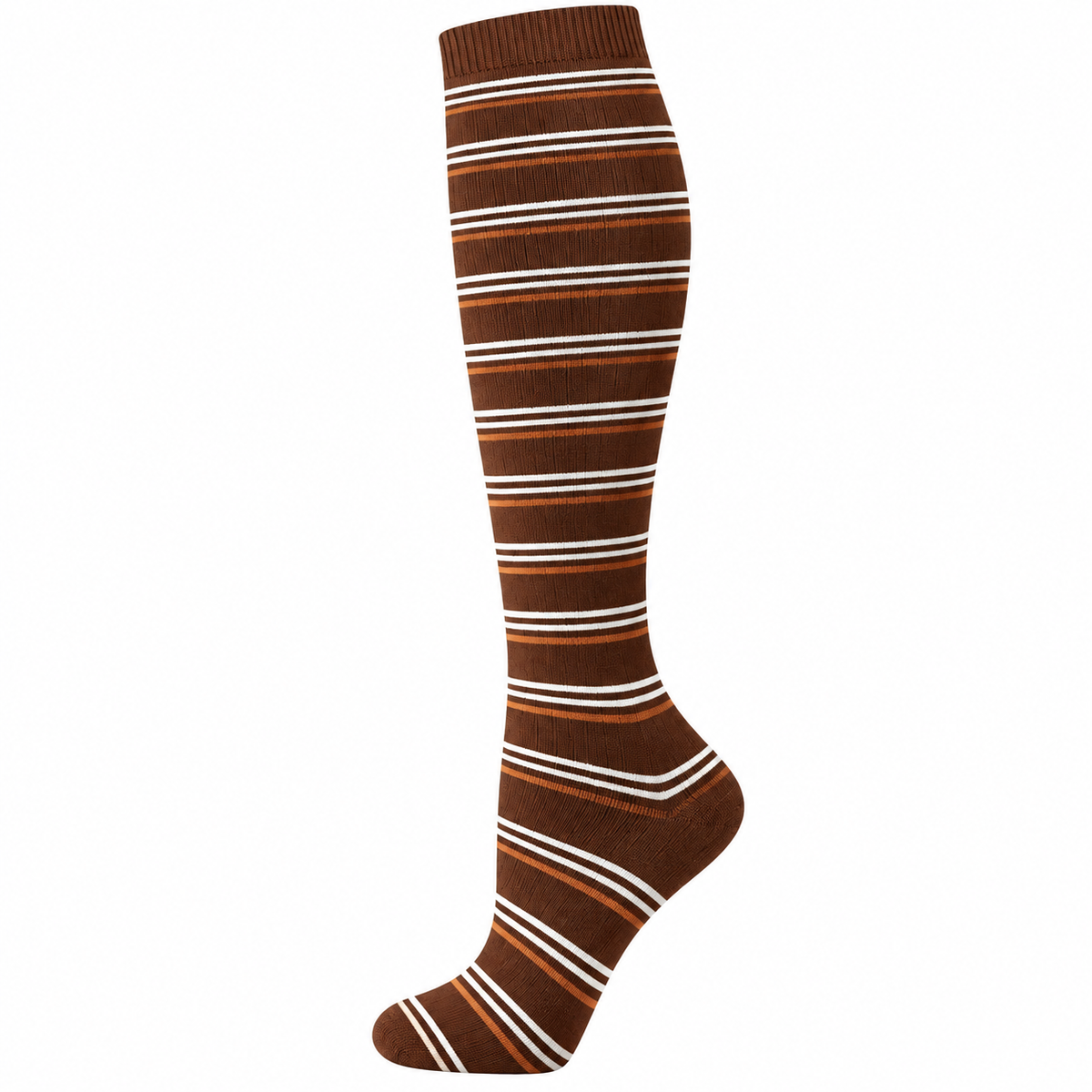 Vintage Brown Striped Compression Socks – Knee High Support for Comfort & Circulation