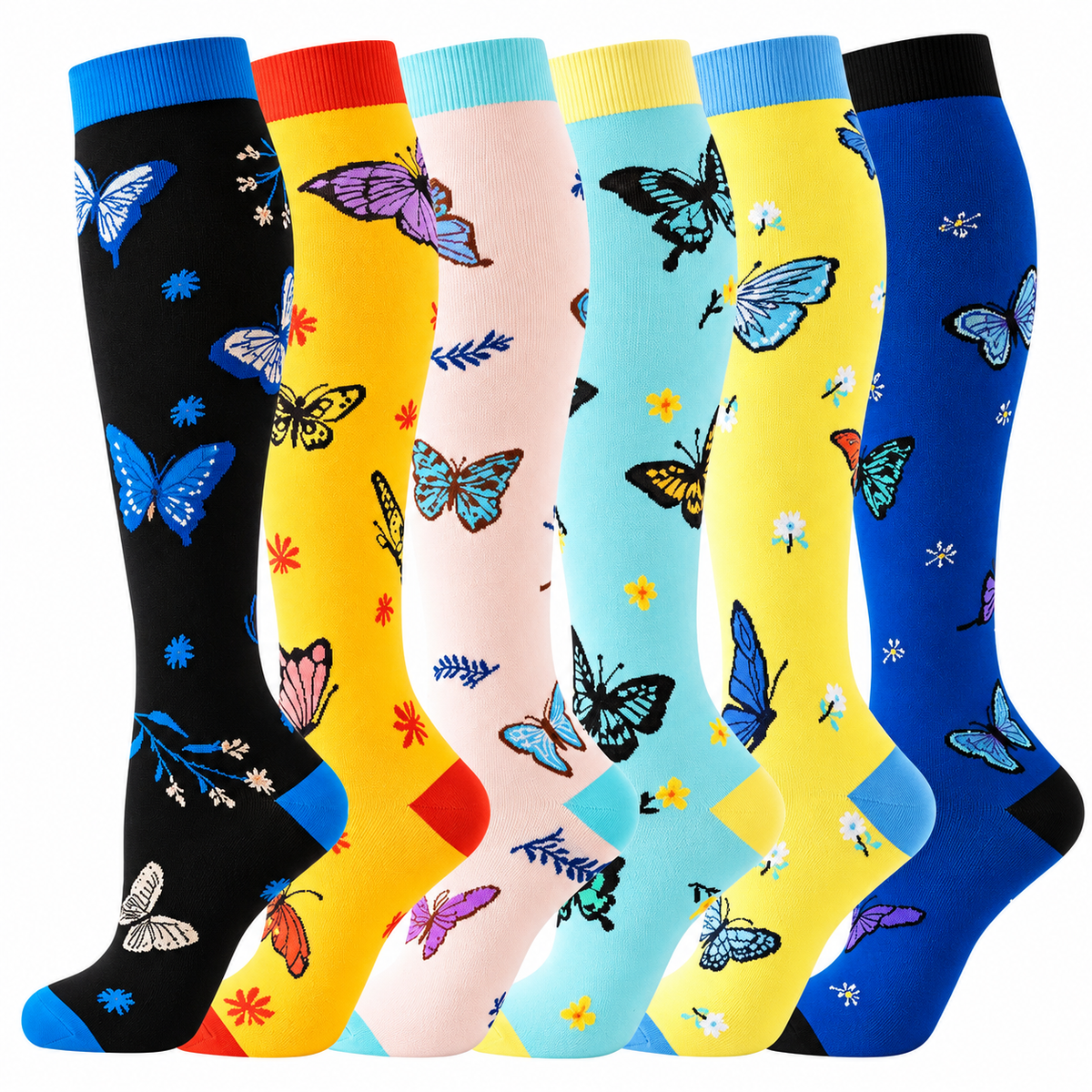 Butterfly Bloom Compression Socks – 6-Pair Set