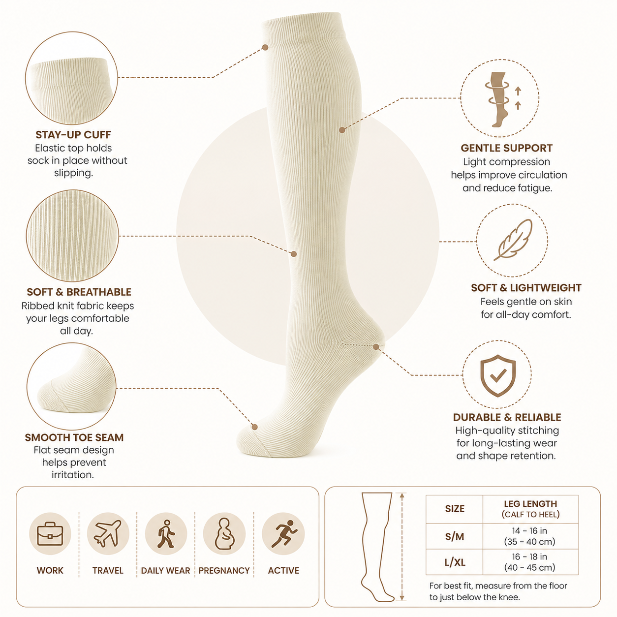 Knee High Compression Socks for Women – Breathable Support Fit