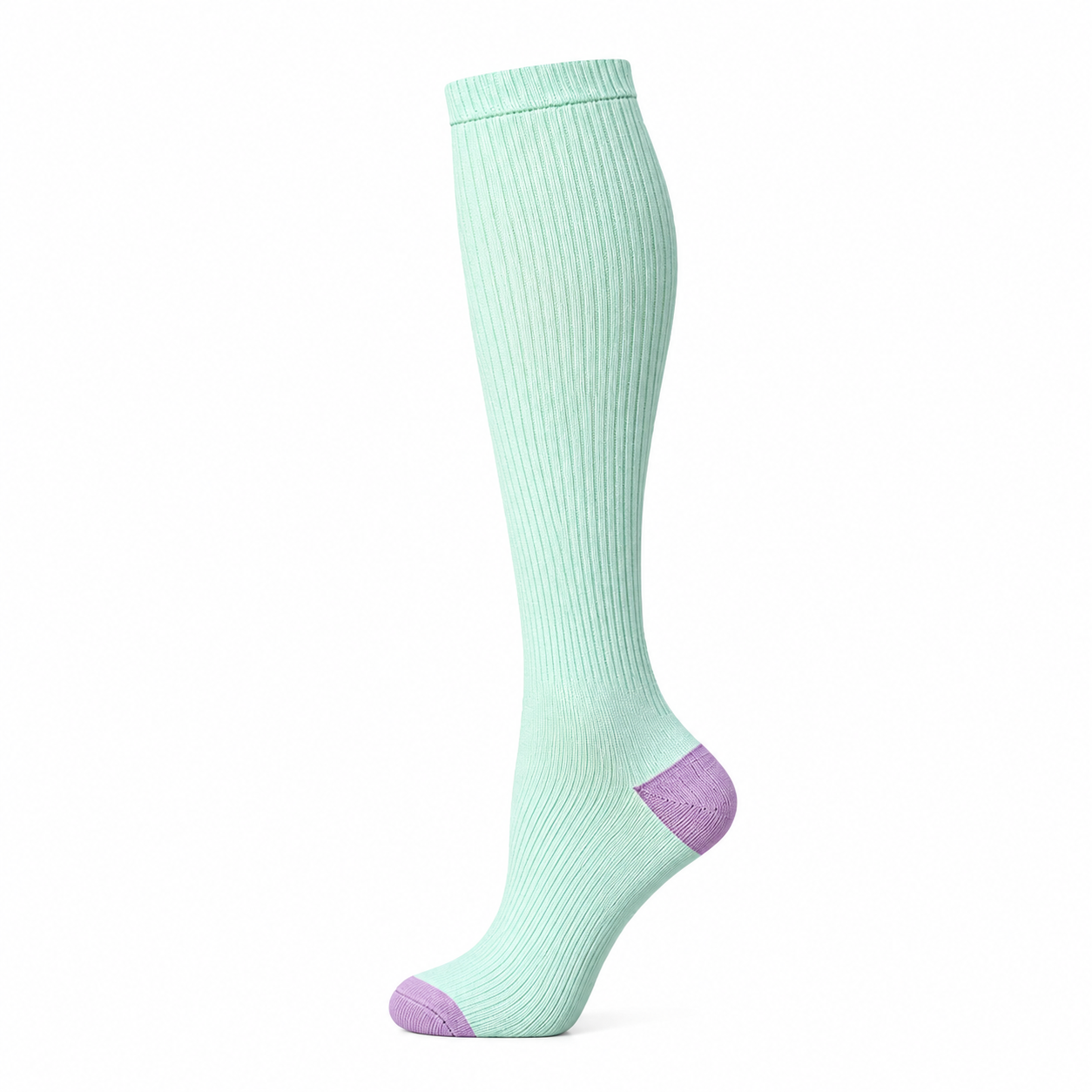 Mint Green Compression Socks with Purple Heel & Toe