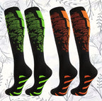 Neon Skull Compression Socks – Breathable Knee-High Athletic Support