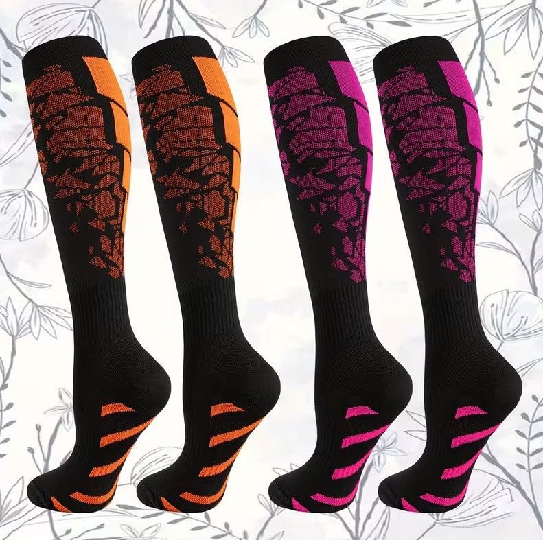 Neon Skull Compression Socks – Breathable Knee-High Athletic Support