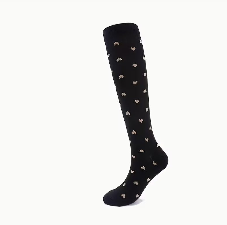 Heart Pattern Compression Socks – Cute Knee High Support Socks for Women