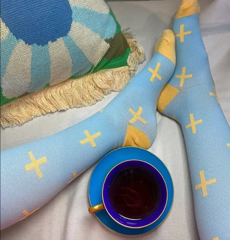 Sky Blue Cross Pattern Compression Socks